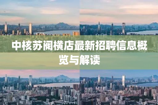 中核苏阀横店最新招聘信息概览与解读